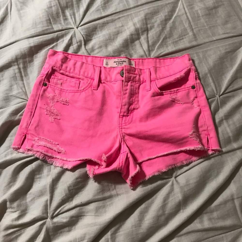 Abercrombie & Fitch pink distressed shorts
